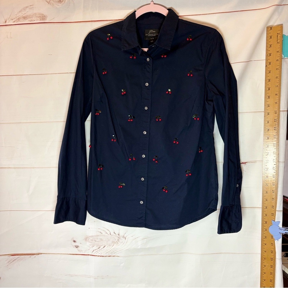 J. Crew Navy Organic Cotton Slim Fit Shirt cherries details